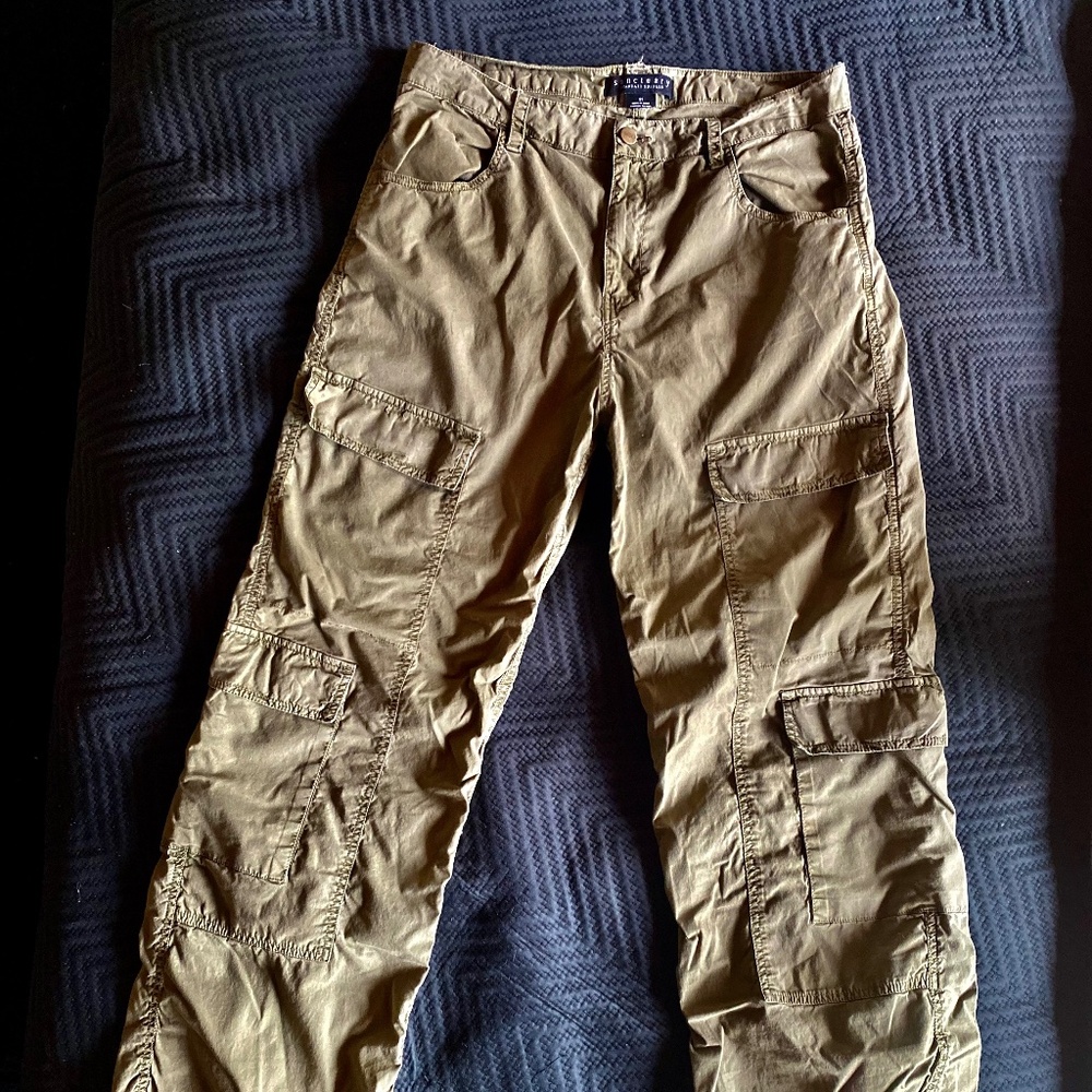 Sanctuary Wide Leg Cargo Surplus Pants Green Wide Leg Women Size 31 Y2K